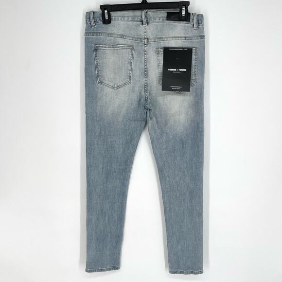 Homme + Femme NEW Skinny Blue Jeans Mens Sz 32 Light Wash Stretch Streetwear - Picture 4 of 9